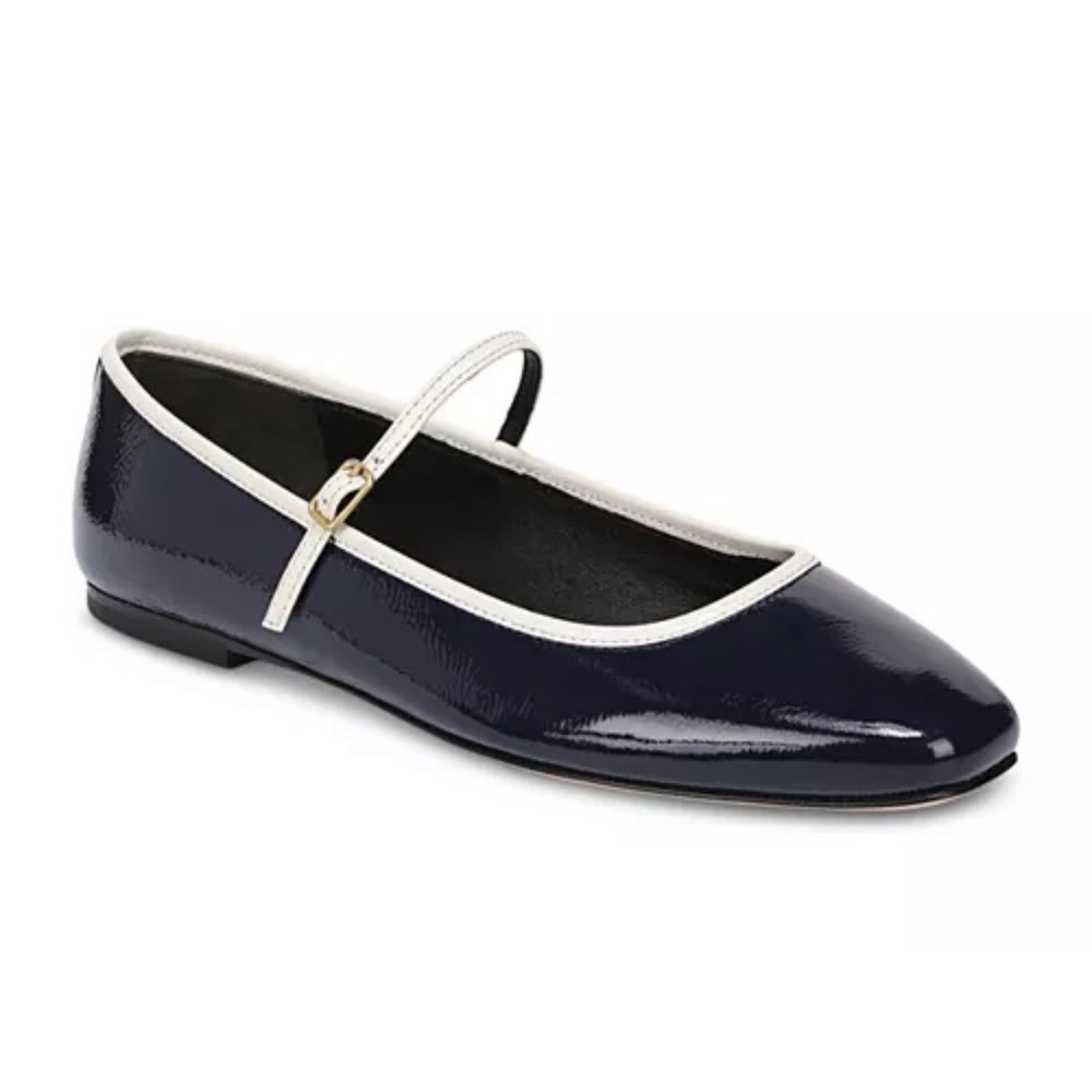 Veronica Beard Ellie Navy Ecru Patent Leather Mary Jane Flats Shoes Womens 8 M